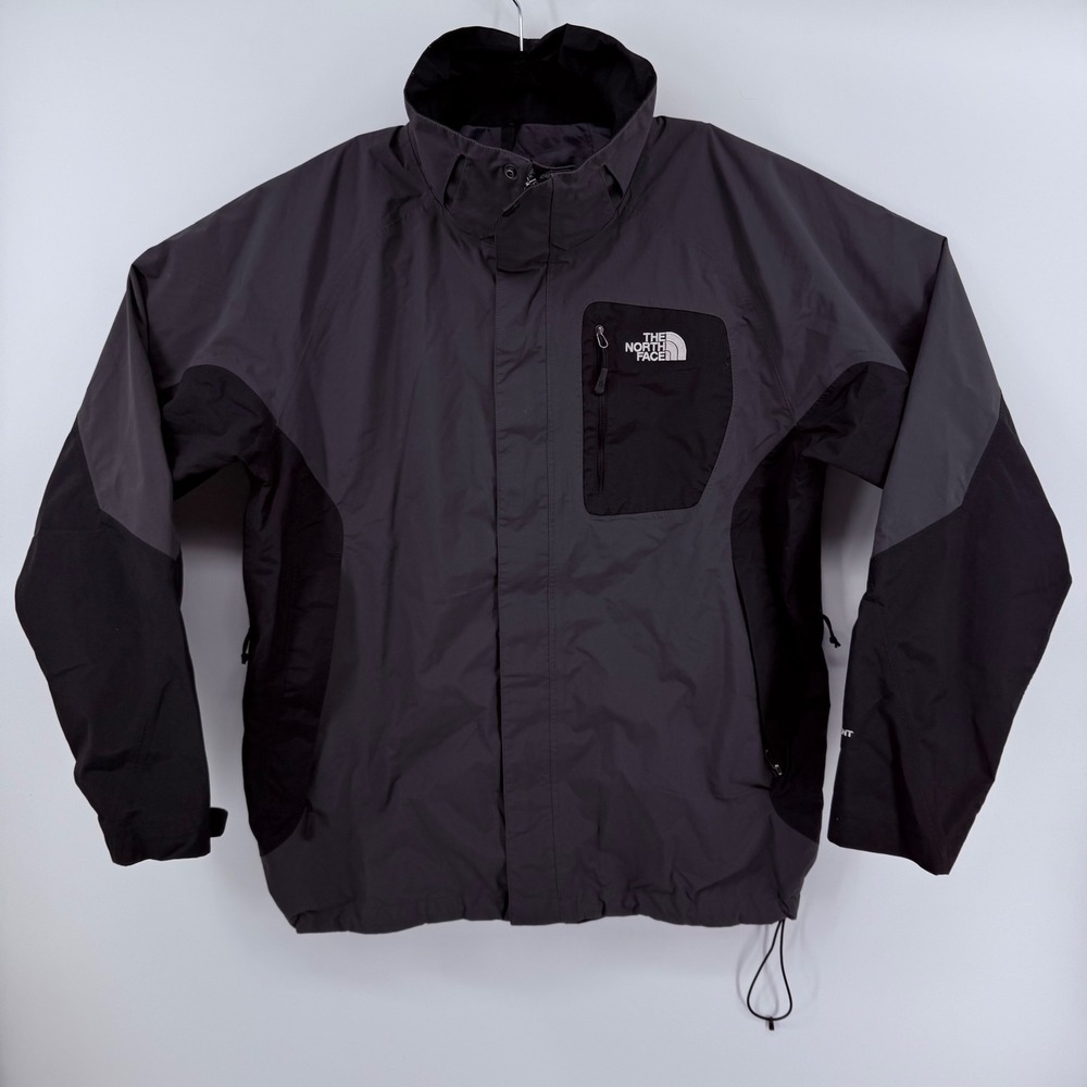 The North Face HyVent Rain Jacket Mens Large Grey Black Full Zip Hooded